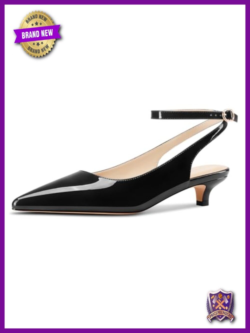 Low Kitten Heel Pointed Toe Pumps Slingback Ankle Strap Buckle Prom Party Dress